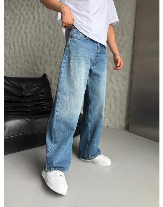 SÜPER BAGGY DÜZ KOT PANTOLON MAVİ