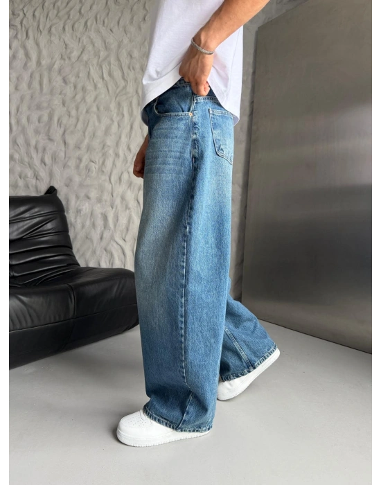 SÜPER BAGGY DÜZ KOT PANTOLON MAVİ