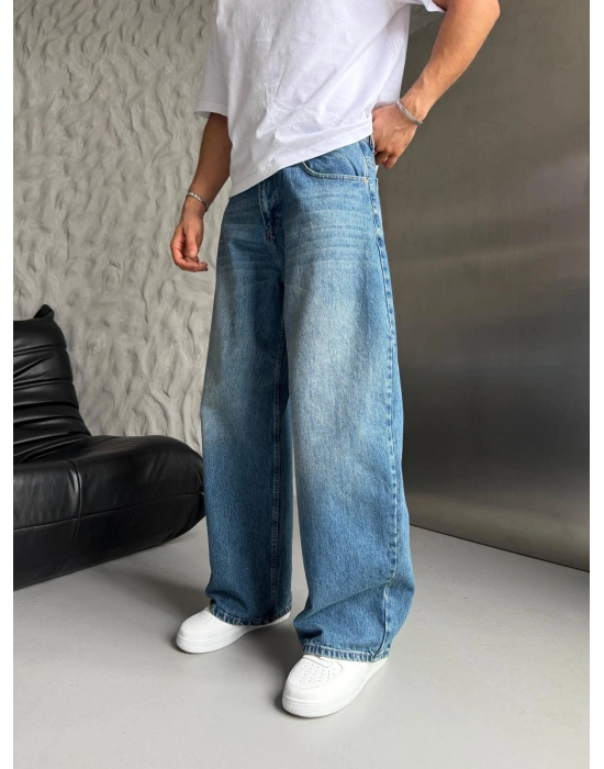 SÜPER BAGGY DÜZ KOT PANTOLON MAVİ