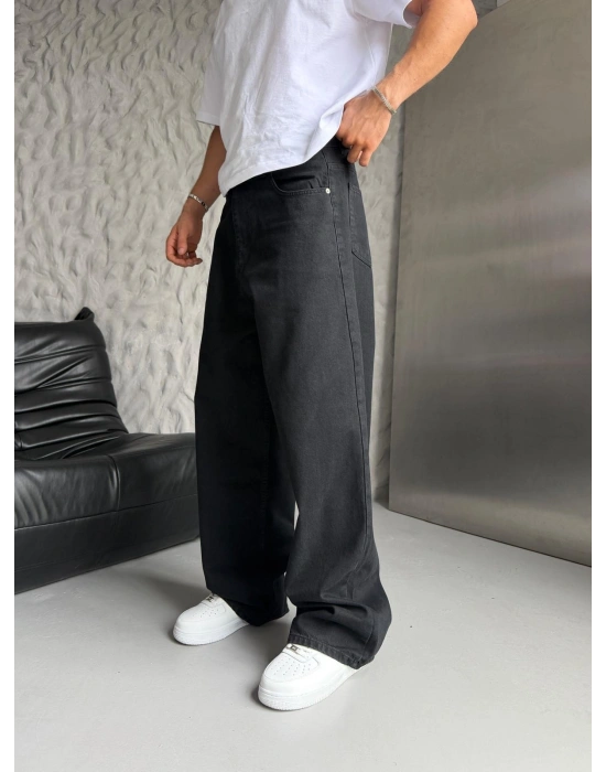 SÜPER BAGGY DÜZ KOT PANTOLON SİYAH