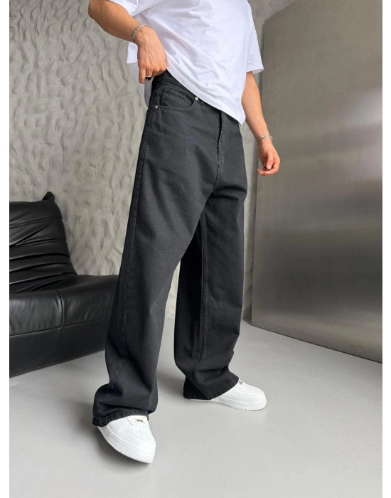 SÜPER BAGGY DÜZ KOT PANTOLON SİYAH