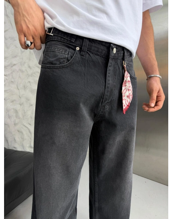 SÜPER BAGGY FULARLI KOT PANTOLON SİYAH