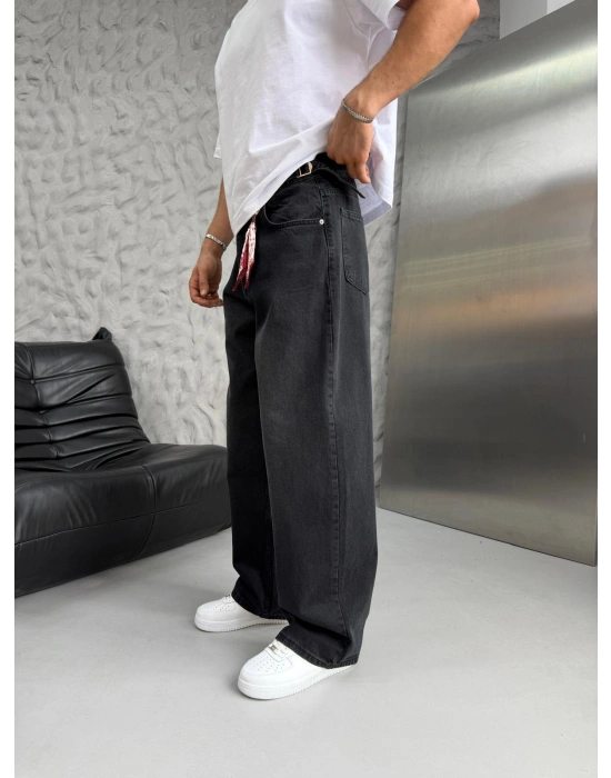SÜPER BAGGY FULARLI KOT PANTOLON SİYAH
