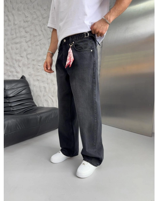 SÜPER BAGGY FULARLI KOT PANTOLON SİYAH