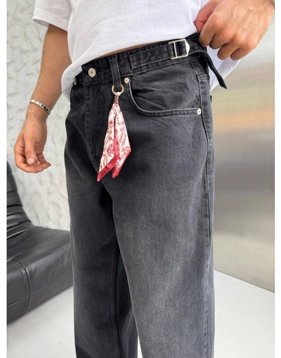 SÜPER BAGGY FULARLI KOT PANTOLON SİYAH