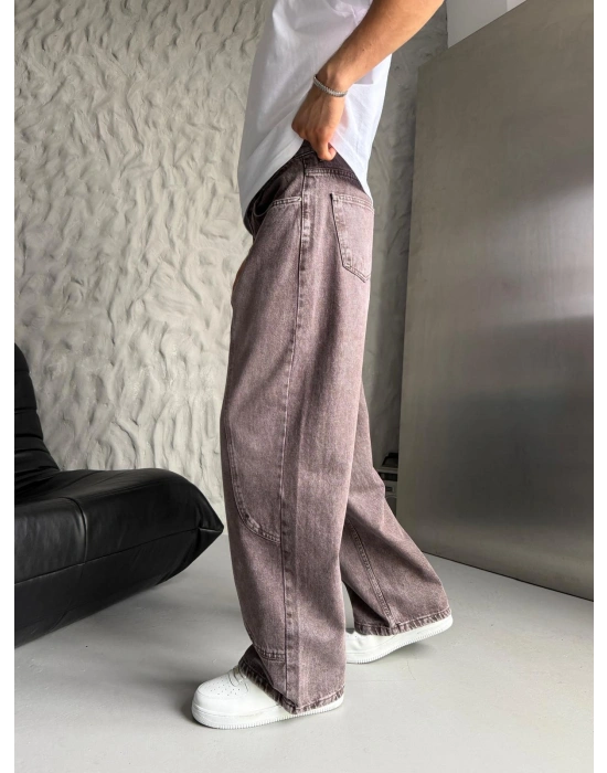 SÜPER BAGGY PARÇA ŞERİTLİ KOT PANTOLON KAHVE