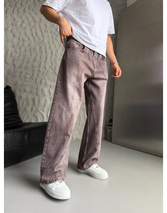 SÜPER BAGGY PARÇA ŞERİTLİ KOT PANTOLON KAHVE