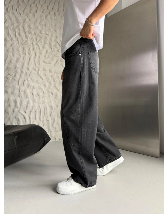 SÜPER BAGGY PARÇA ŞERİTLİ KOT PANTOLON SİYAH
