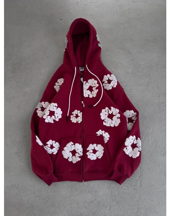 TEARS BASKI OVERSİZE HIRKA BORDO