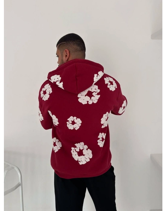 TEARS BASKI OVERSİZE HIRKA BORDO