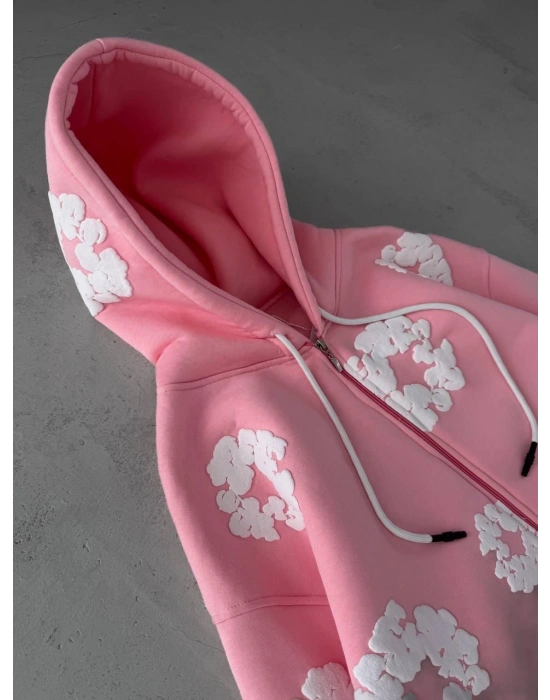 TEARS BASKI OVERSİZE HIRKA PEMBE