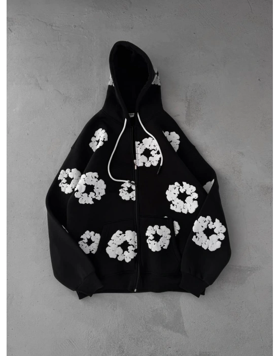 TEARS BASKI OVERSİZE HIRKA SİYAH