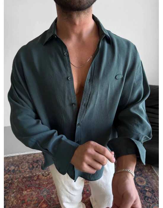 UZUNKOL MODAL KUMAŞ OVERSİZE GÖMLEK YEŞİL