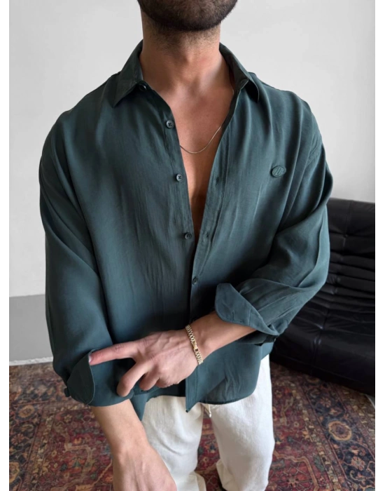 UZUNKOL MODAL KUMAŞ OVERSİZE GÖMLEK YEŞİL