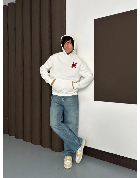 X ÖZEL SERİ NK OVERSİZE KAPÜŞONLU SWEAT BEYAZ