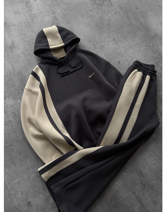 YAN ALT ÜST ŞERİT NK OVERSİZE EŞOFMAN TAKIMI KREM