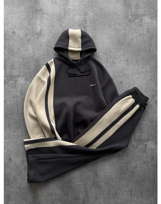 YAN ALT ÜST ŞERİT NK OVERSİZE EŞOFMAN TAKIMI KREM