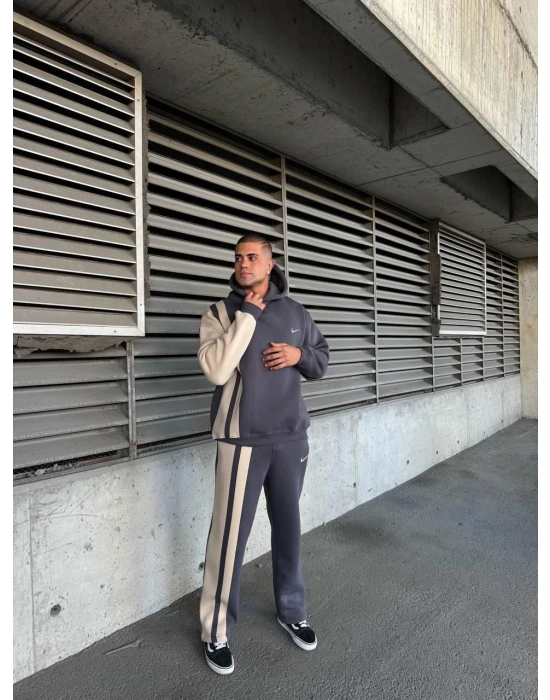 YAN ALT ÜST ŞERİT NK OVERSİZE EŞOFMAN TAKIMI KREM