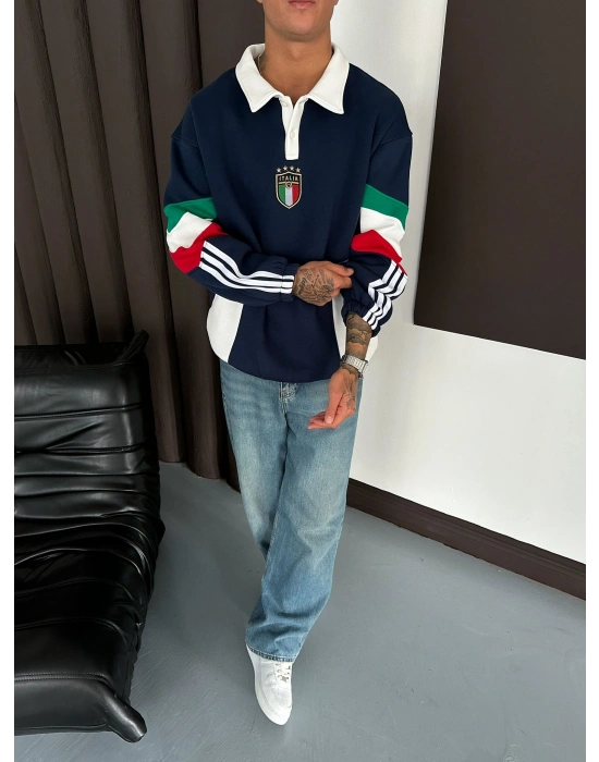 YANLARDAN PARÇALI İTALY POLO YAKA SWEAT LACİ