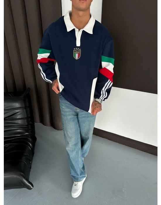 YANLARDAN PARÇALI İTALY POLO YAKA SWEAT LACİ