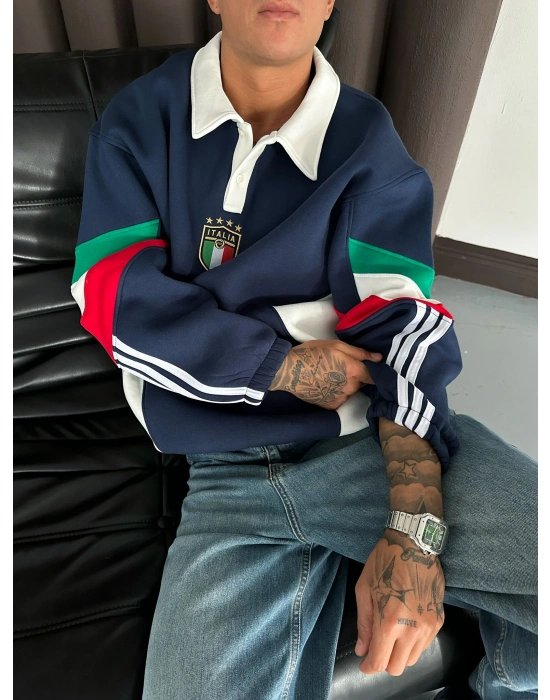 YANLARDAN PARÇALI İTALY POLO YAKA SWEAT LACİ
