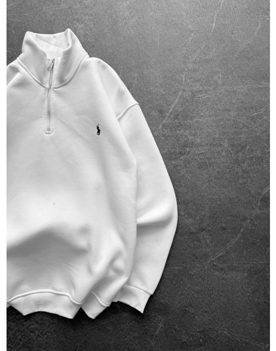 YARIM FERMUAR BASIC PL 3 İPLİK PAMUKLU SWEAT BEYAZ