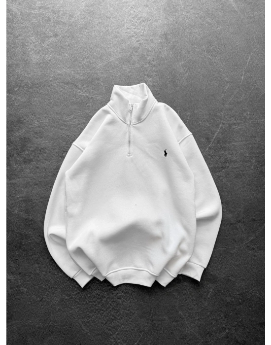 YARIM FERMUAR BASIC PL 3 İPLİK PAMUKLU SWEAT BEYAZ