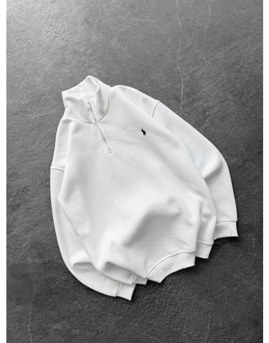 YARIM FERMUAR BASIC PL 3 İPLİK PAMUKLU SWEAT BEYAZ