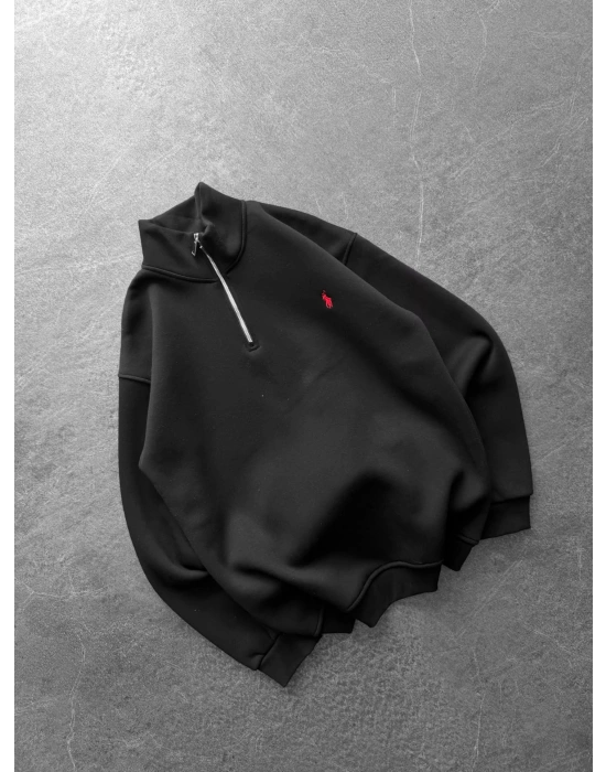 YARIM FERMUAR BASIC PL 3 İPLİK PAMUKLU SWEAT SİYAH