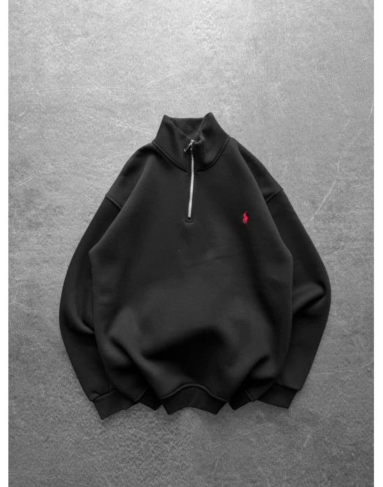 YARIM FERMUAR BASIC PL 3 İPLİK PAMUKLU SWEAT SİYAH