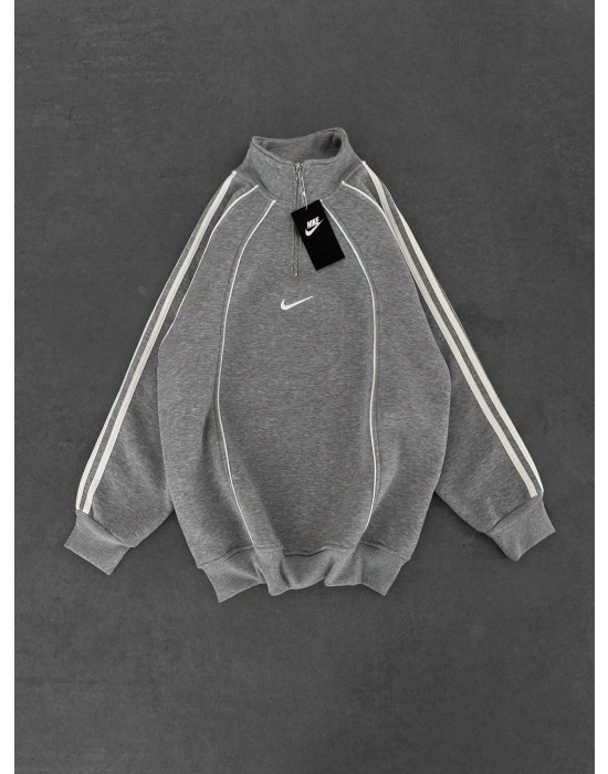 YARIM FERMUAR NK FUL BİYELİ OVERSİZE SWEAT GRİ