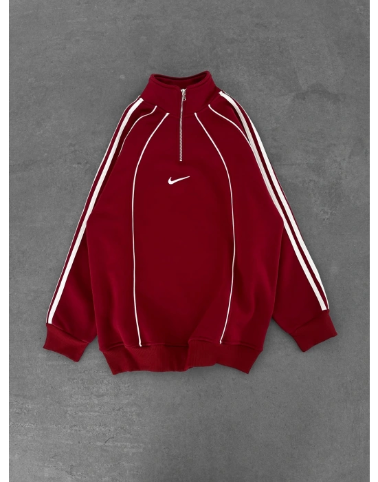 YARIM FERMUAR NK FUL BİYELİ OVERSİZE SWEAT KIRMIZI