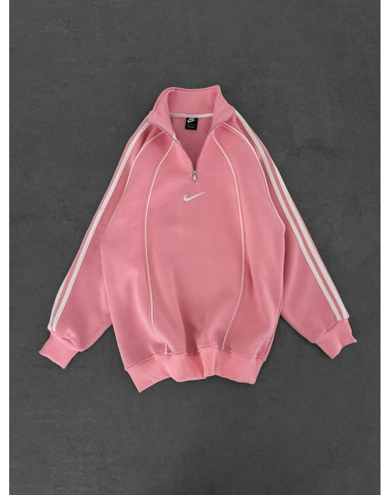 YARIM FERMUAR NK FUL BİYELİ OVERSİZE SWEAT PEMBE