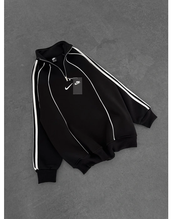 YARIM FERMUAR NK FUL BİYELİ OVERSİZE SWEAT SİYAH