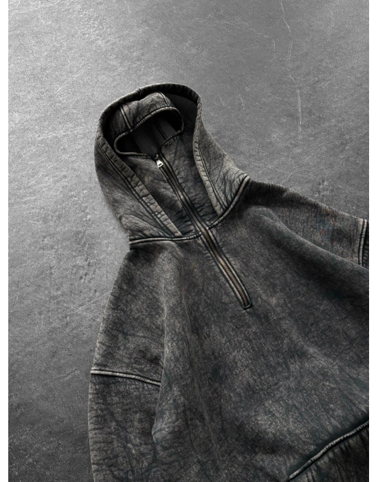 YARIM FERMUAR YIKAMALI OVERSİZE MASKE HIRKA GRİ