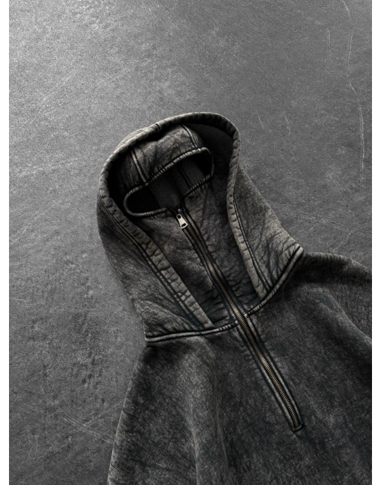 YARIM FERMUAR YIKAMALI OVERSİZE MASKE HIRKA GRİ