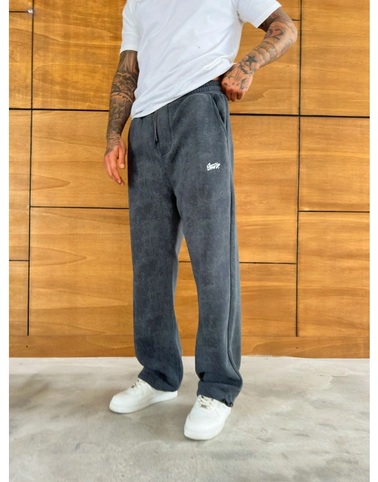 YIKAMALI CEP NAKIŞLI BAGGY EŞOFMAN GRİ