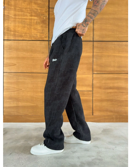 YIKAMALI CEP NAKIŞLI BAGGY EŞOFMAN SİYAH