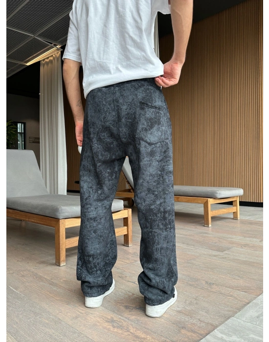 YIKAMALI KÜÇÜK NAKIŞ NK 2 İPLİK PAÇA LASTİKLİ EŞOFMAN ALTI SİYAH