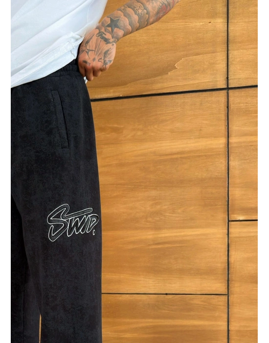 YIKAMALI NAKIŞLI BAGGY EŞOFMAN SİYAH