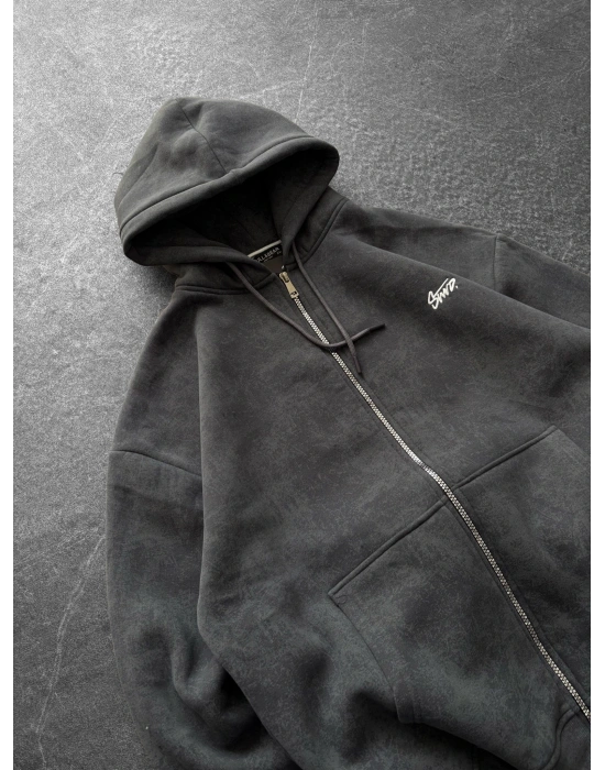 YIKAMALI STW OVERSİZE 3 İPLİK HIRKA FÜME