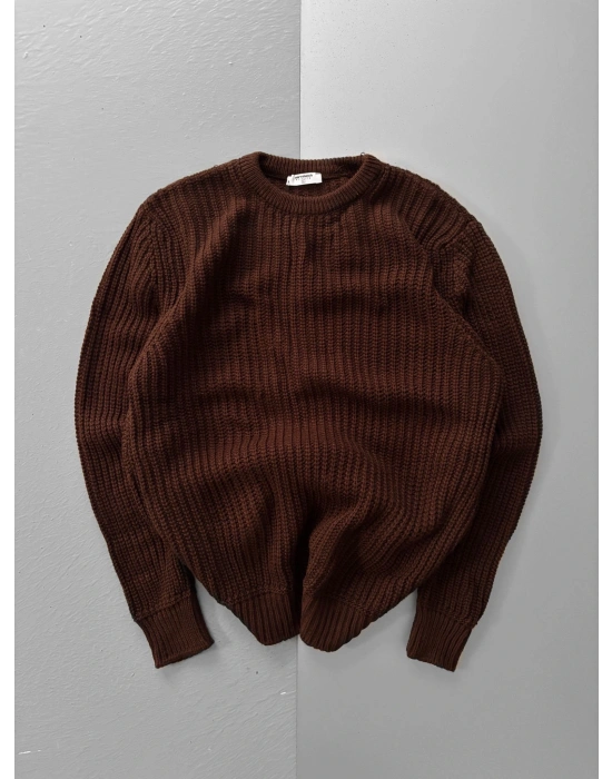 ZİNCİR FİTİLLİ BİSİKLET YAKA KAZAK KAHVE