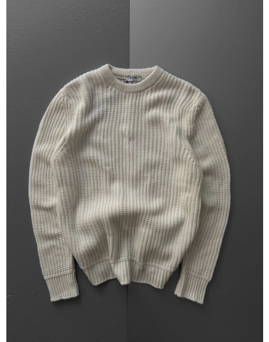 ZİNCİR FİTİLLİ BİSİKLET YAKA KAZAK KREM