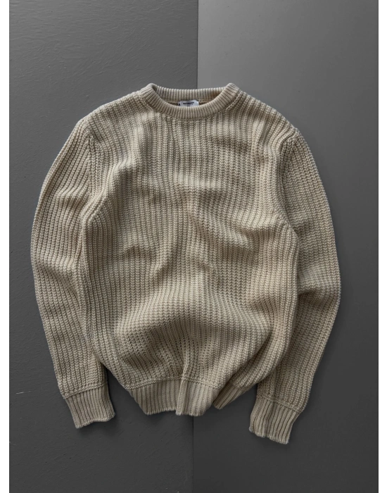 ZİNCİR FİTİLLİ BİSİKLET YAKA KAZAK KREM