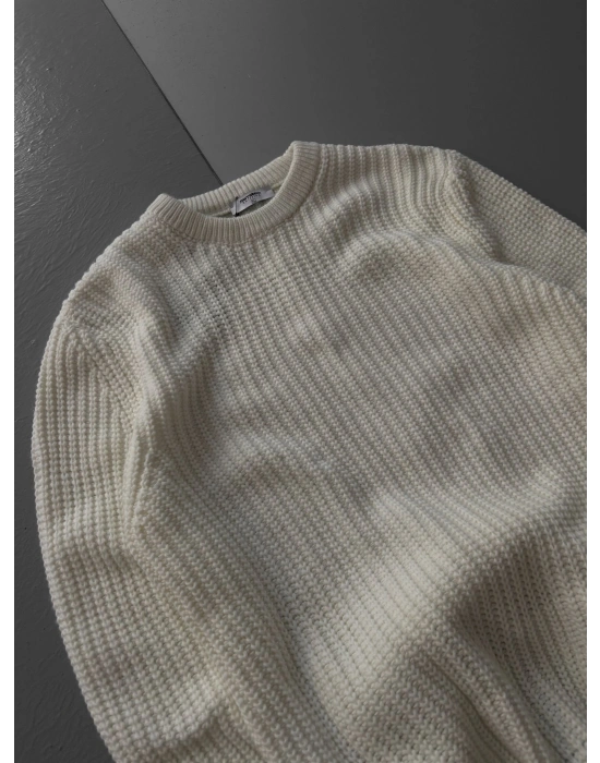 ZİNCİR FİTİLLİ BİSİKLET YAKA KAZAK KREM