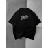 STW KABARTMA NAKIŞ BISIKLET YAKA OVERSIZE TSHIRT SİYAH