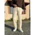 BAGGY KALIP KETEN KUMAŞ ŞERİTLİ DS PANTOLON KREM