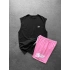 STW SİYAH NAKIŞ ATLET YAZI STW BASKI ŞORTLU TAKIM SİYAHA PEMBE