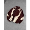 3 İPLİK OVAL PARÇALI YAKALI HIRKA KAHVE