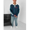 3 İPLİK PAMUKLU KUMAŞ ARS ŞERİTLİ POLO YAKA SWEAT